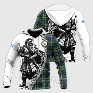 Blyth Tartan Clan Crest Knitted Hoodie with Highlander Warrior Celtic Style