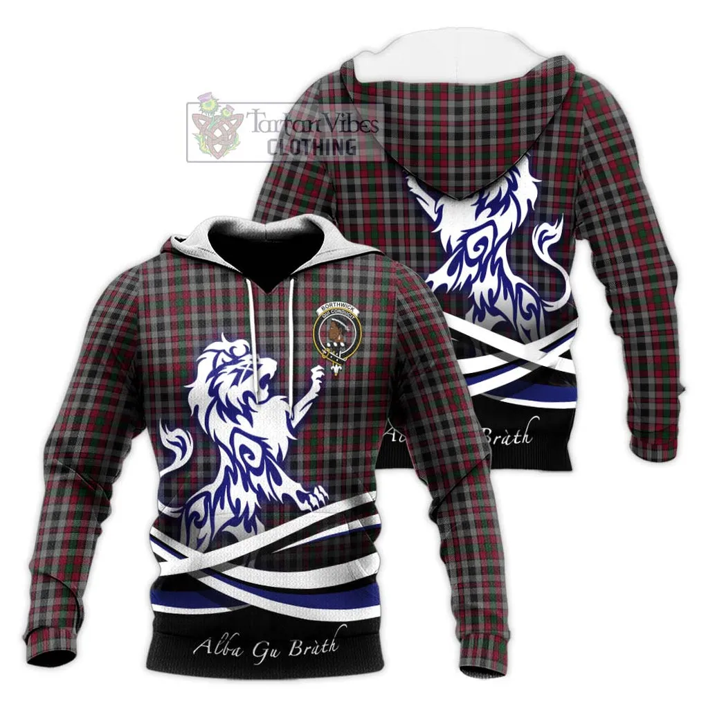 Borthwick Tartan Knitted Hoodie with Alba Gu Brath Regal Lion Emblem