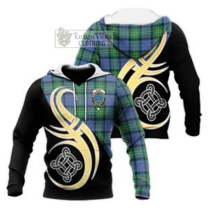 Bowie Ancient Tartan Knitted Hoodie with Family Crest and Celtic Symbol Style