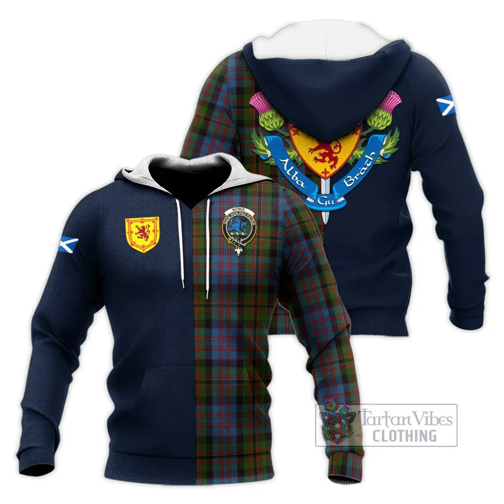 Bowie Tartan Knitted Hoodie Alba with Scottish Lion Royal Arm Half Style