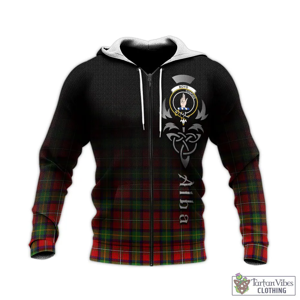 Boyd Tartan Knitted Hoodie Featuring Alba Gu Brath Family Crest Celtic Inspired