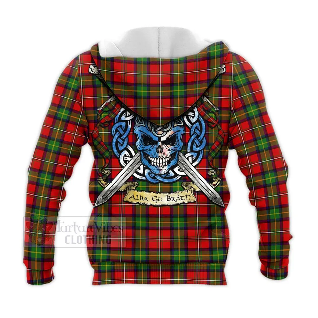 Boyd Tartan Knitted Hoodie with Family Crest Celtic Skull Style