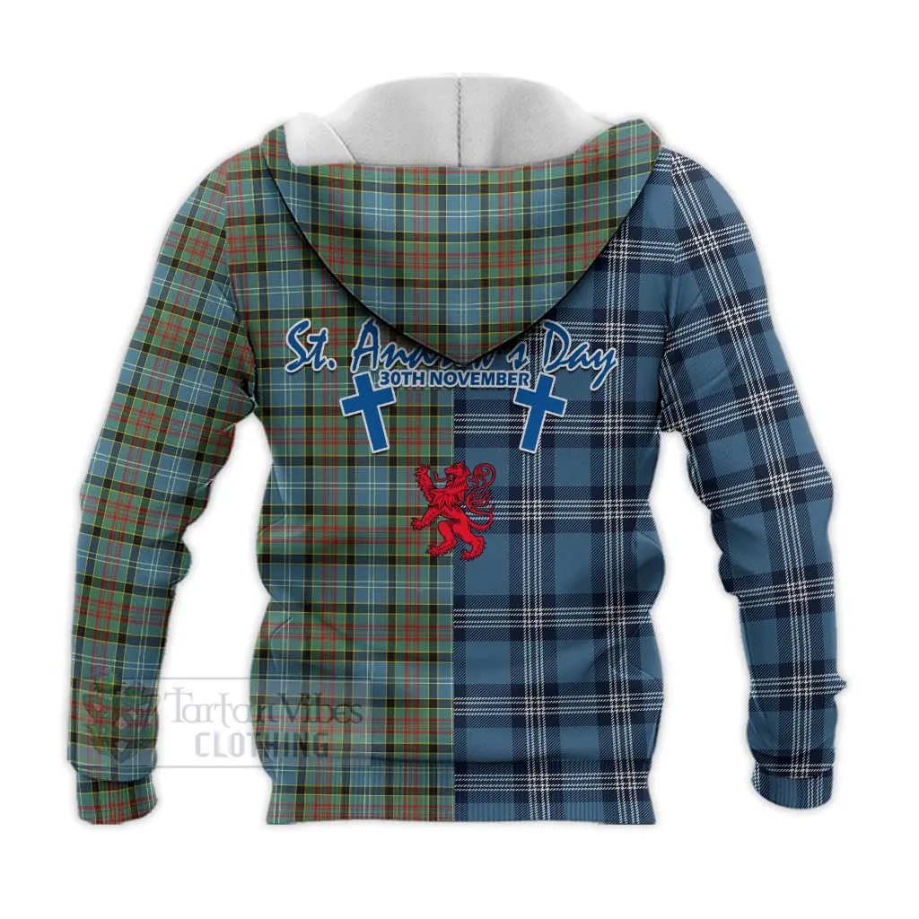 Brisbane Tartan Knitted Hoodie Happy St. Andrew's Day Half Tartan Style