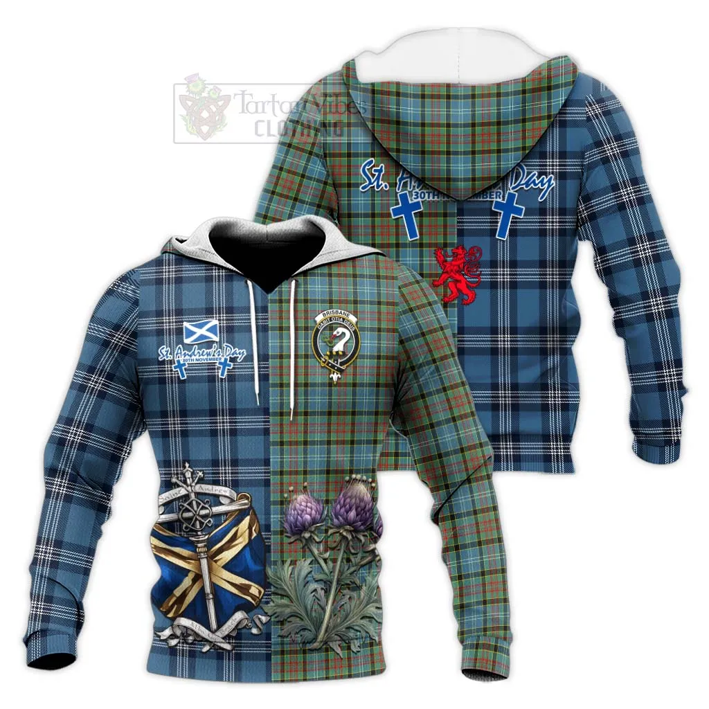 Brisbane Tartan Knitted Hoodie Happy St. Andrew's Day Half Tartan Style