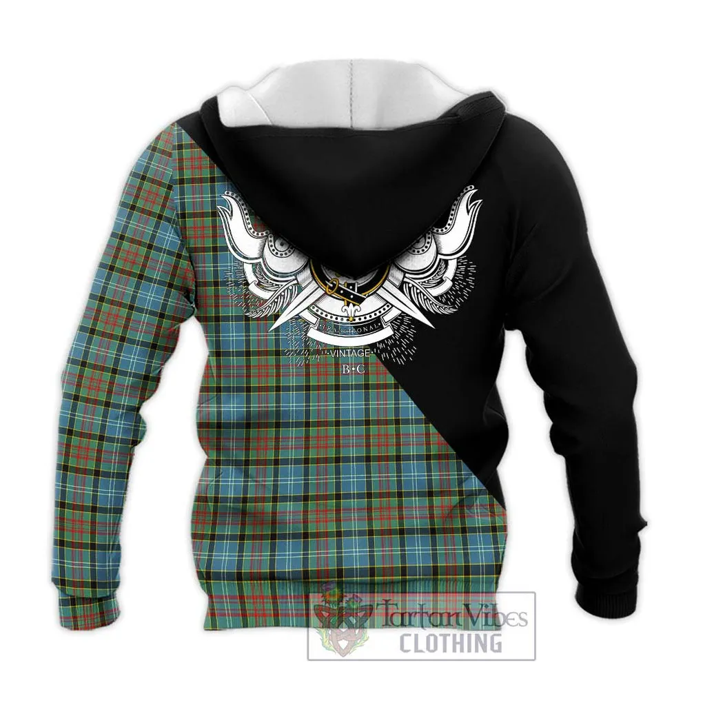 Brisbane Tartan Knitted Hoodie with Family Crest and Military Logo Style