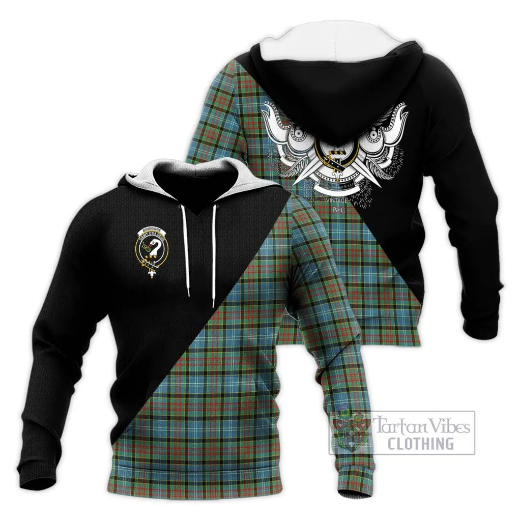 Brisbane Tartan Knitted Hoodie with Family Crest and Military Logo Style