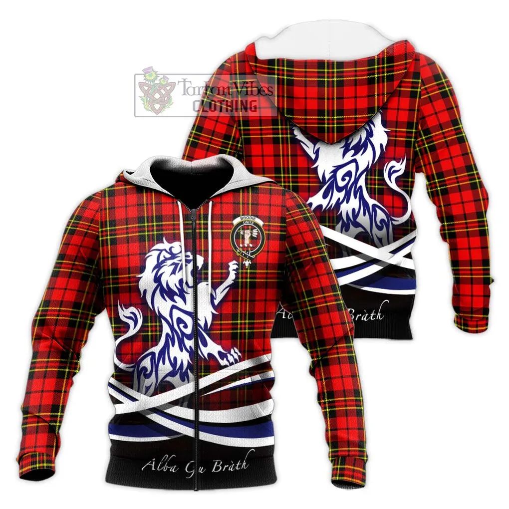 Brodie Modern Tartan Knitted Hoodie with Alba Gu Brath Regal Lion Emblem