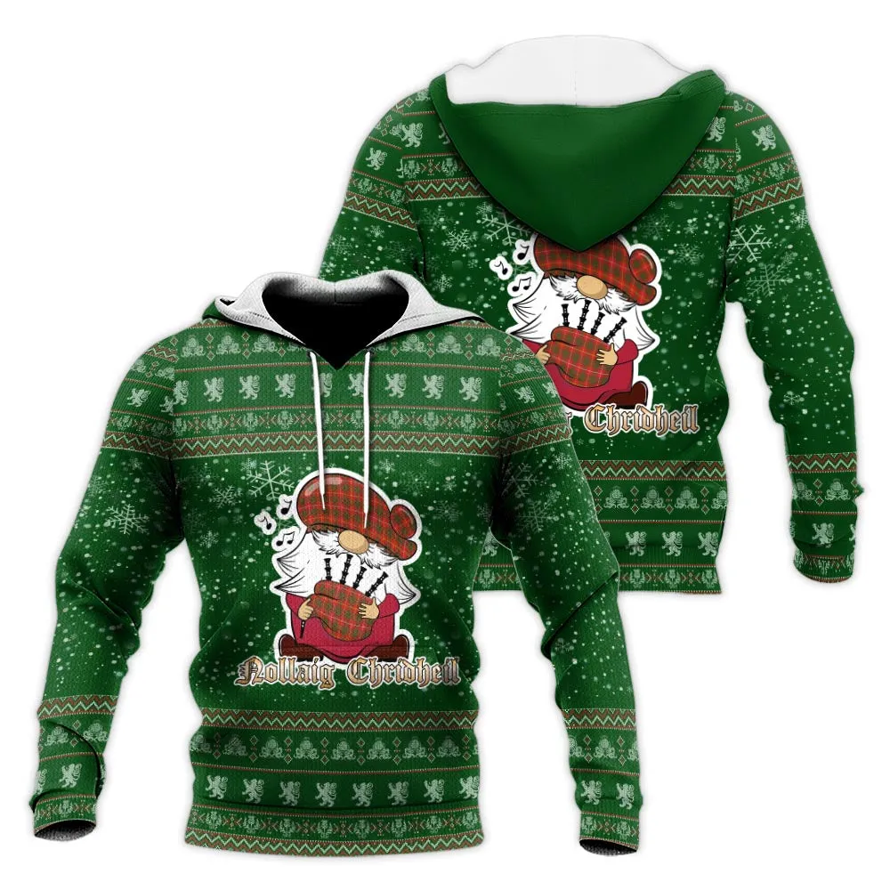 Bruce County Canada Clan Christmas Knitted Hoodie with Funny Gnome Playing Bagpipes