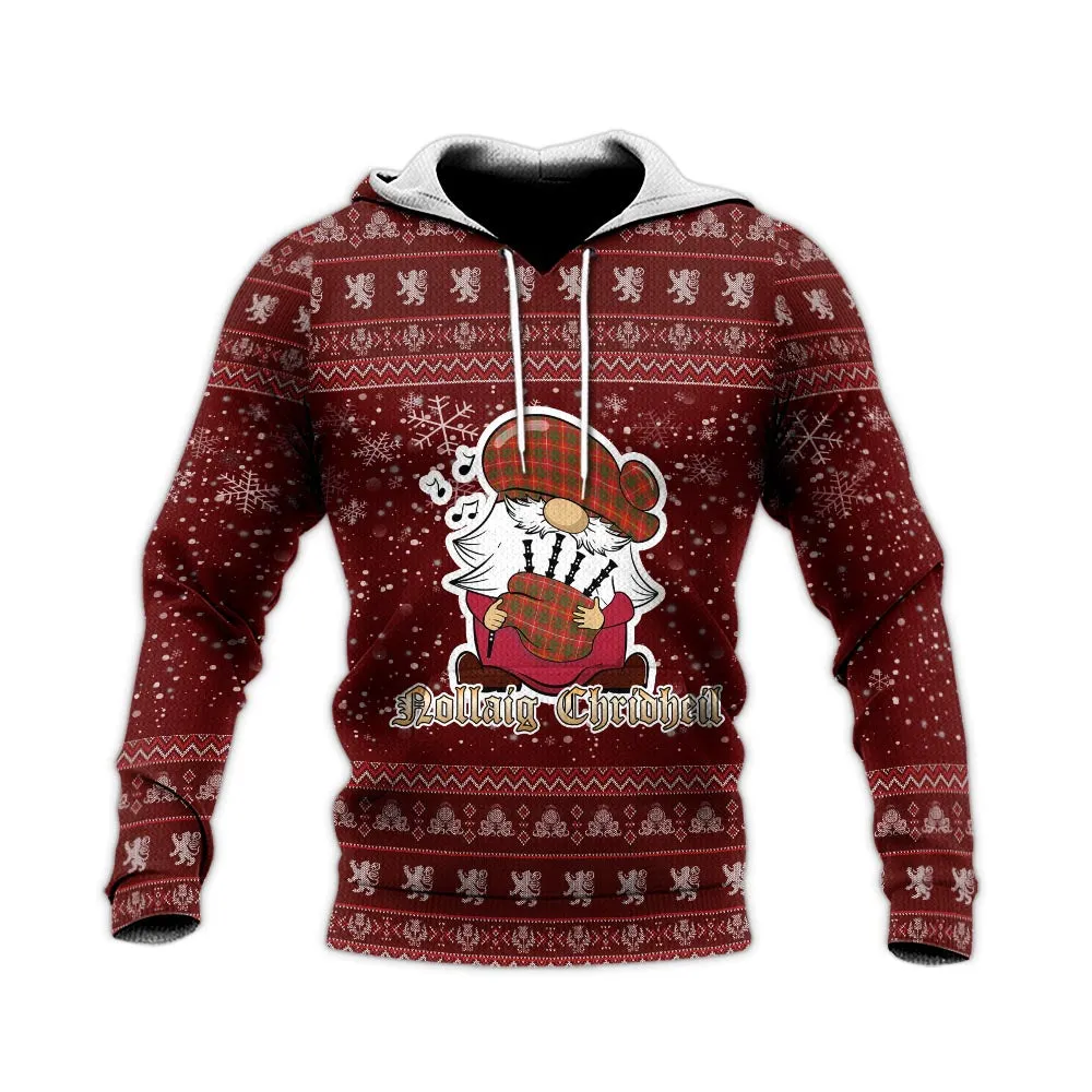 Bruce County Canada Clan Christmas Knitted Hoodie with Funny Gnome Playing Bagpipes