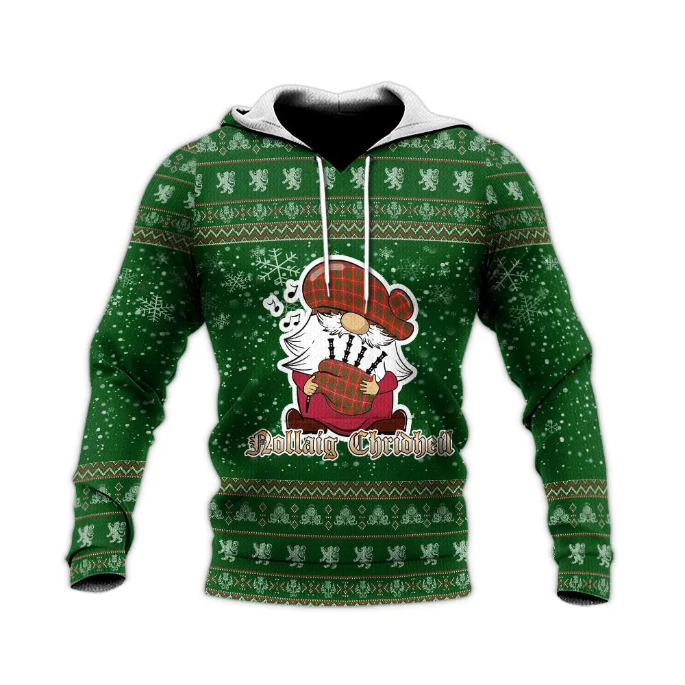 Bruce County Canada Clan Christmas Knitted Hoodie with Funny Gnome Playing Bagpipes