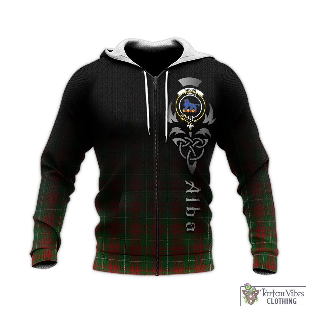 Bruce Hunting Tartan Knitted Hoodie Featuring Alba Gu Brath Family Crest Celtic Inspired