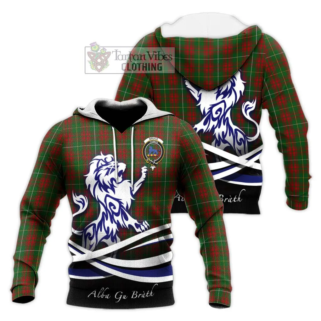 Bruce Hunting Tartan Knitted Hoodie with Alba Gu Brath Regal Lion Emblem