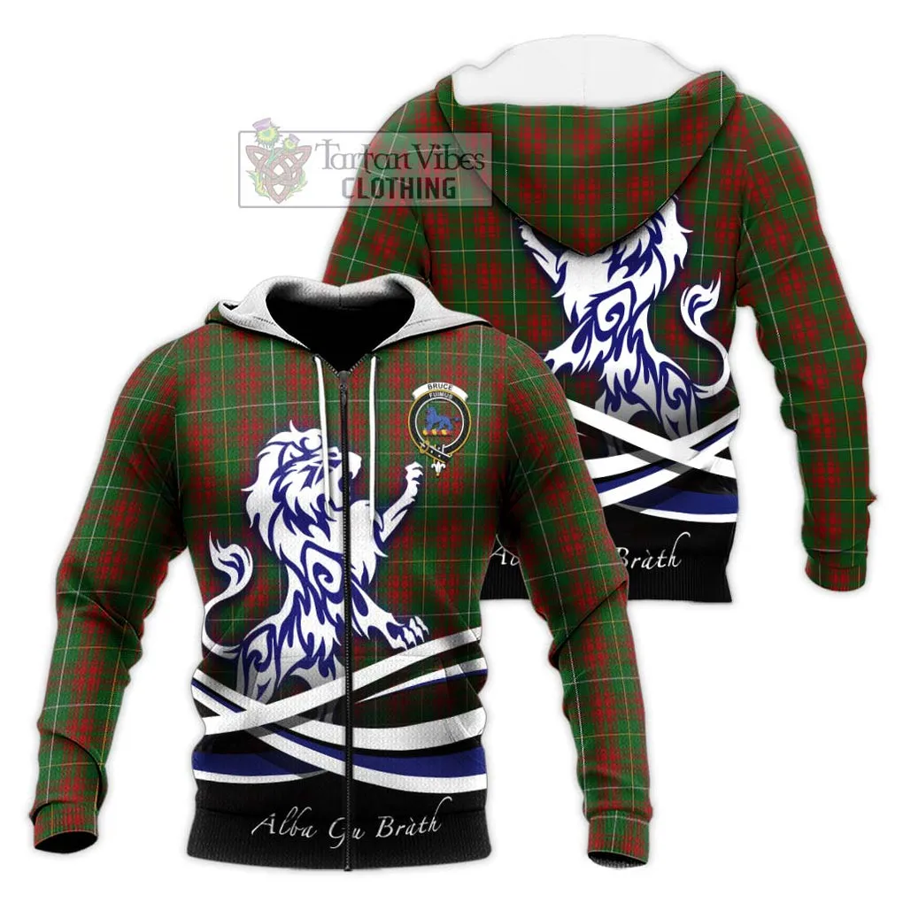 Bruce Hunting Tartan Knitted Hoodie with Alba Gu Brath Regal Lion Emblem