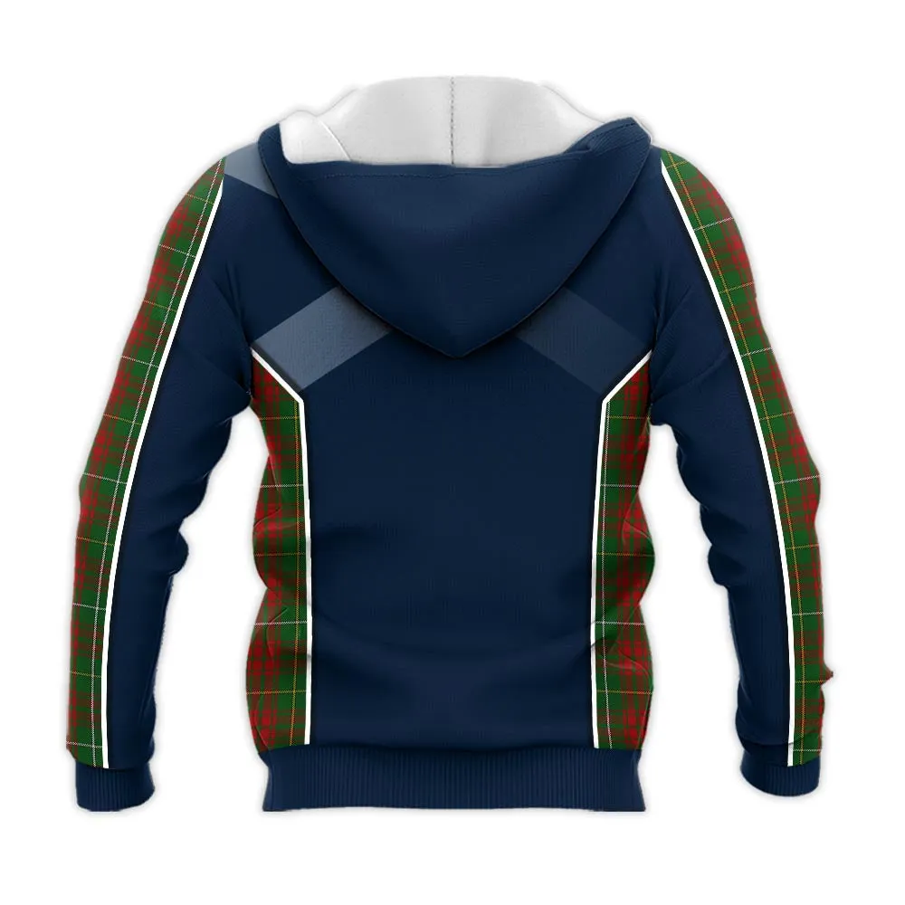 Bruce Hunting Tartan Knitted Hoodie with Family Crest and Scottish Thistle Vibes Sport Style