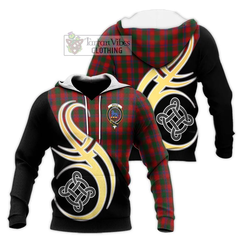 Bruce Old Tartan Knitted Hoodie with Family Crest and Celtic Symbol Style