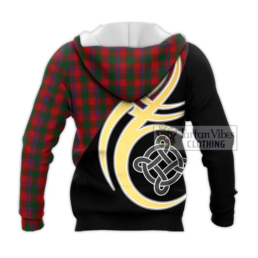 Bruce Old Tartan Knitted Hoodie with Family Crest and Celtic Symbol Style