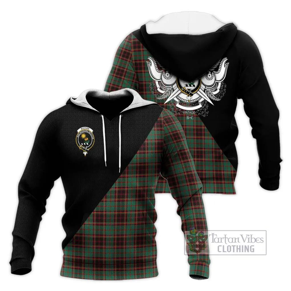 Buchan Ancient Tartan Knitted Hoodie with Family Crest and Military Logo Style