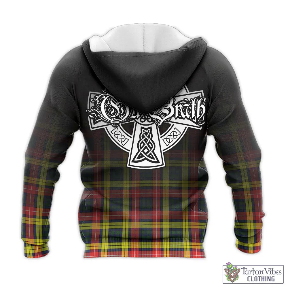 Buchanan Modern Tartan Knitted Hoodie Featuring Alba Gu Brath Family Crest Celtic Inspired