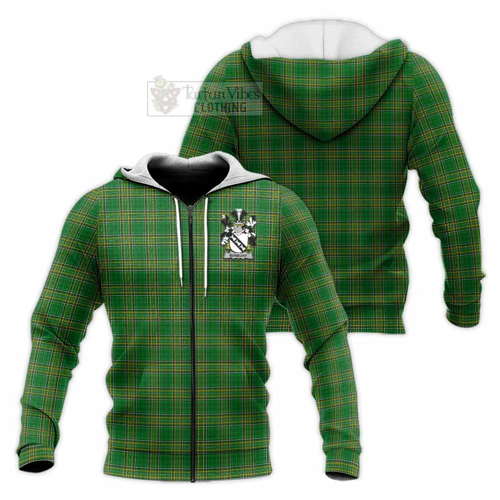 Bunbury Irish Clan Tartan Knitted Hoodie with Coat of Arms