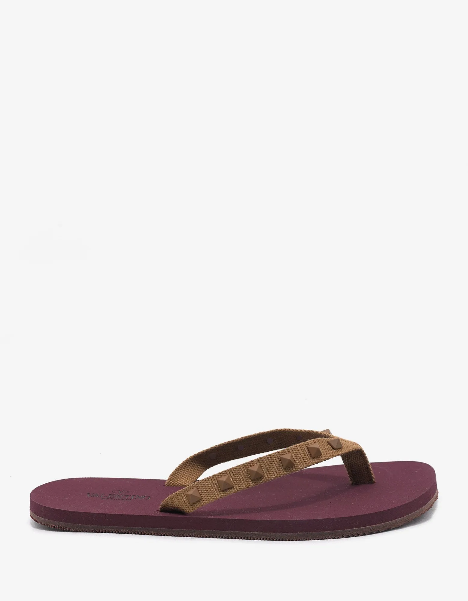 Burgundy & Tan Rockstud Flip Flops