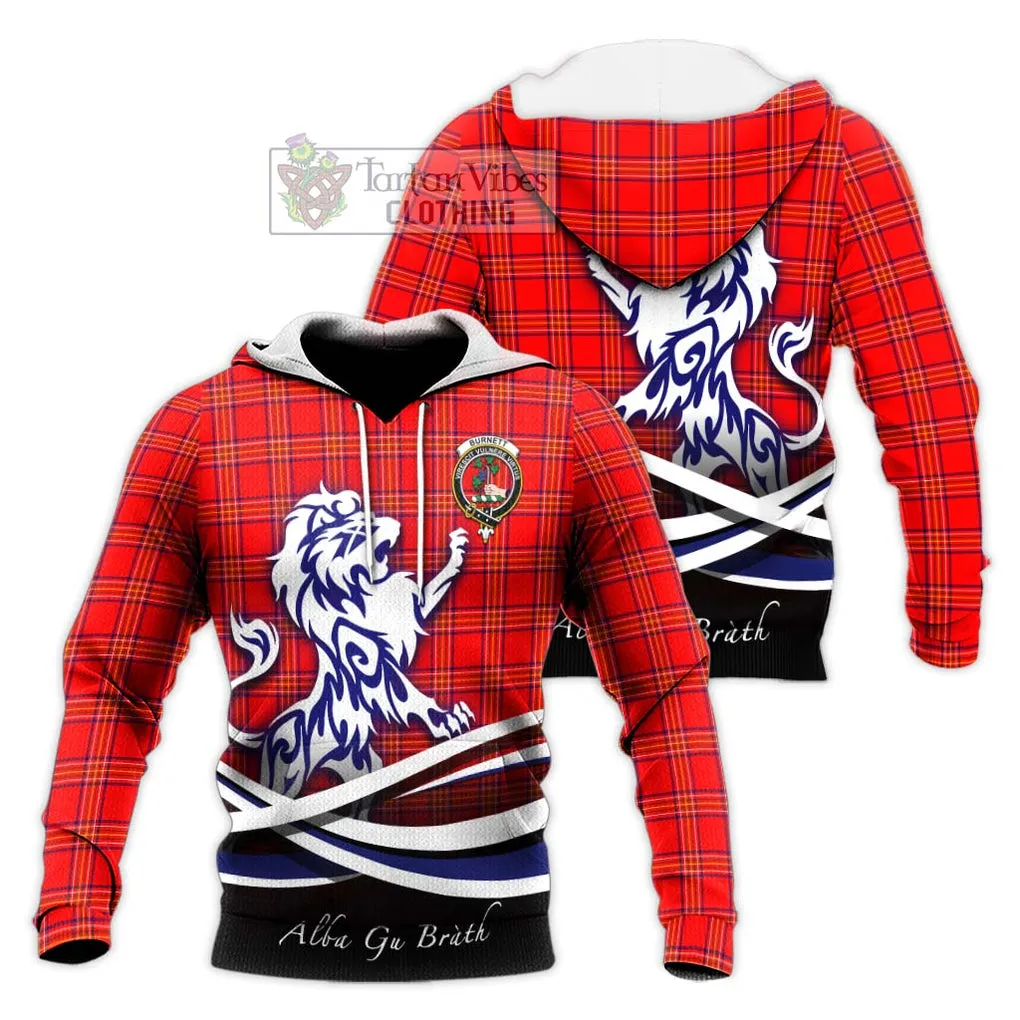 Burnett Modern Tartan Knitted Hoodie with Alba Gu Brath Regal Lion Emblem