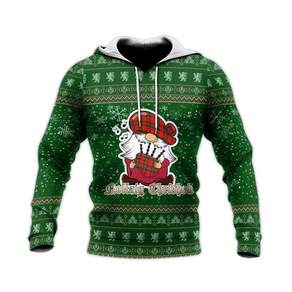 Butter Clan Christmas Knitted Hoodie with Funny Gnome Playing Bagpipes