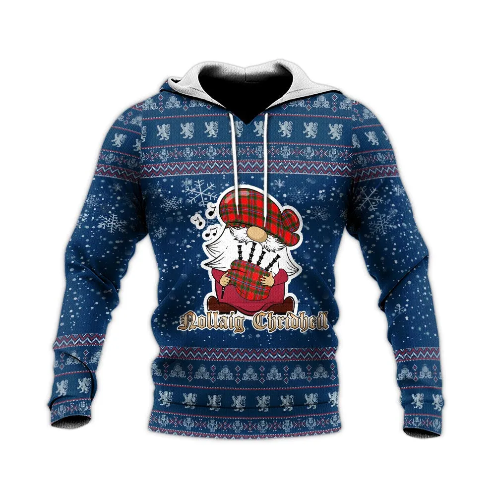 Butter Clan Christmas Knitted Hoodie with Funny Gnome Playing Bagpipes