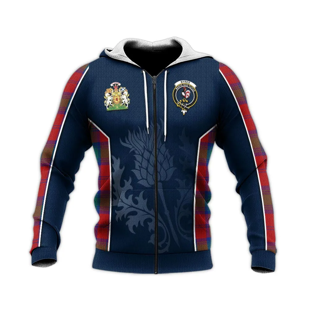 Byres (Byses) Tartan Knitted Hoodie with Family Crest and Scottish Thistle Vibes Sport Style