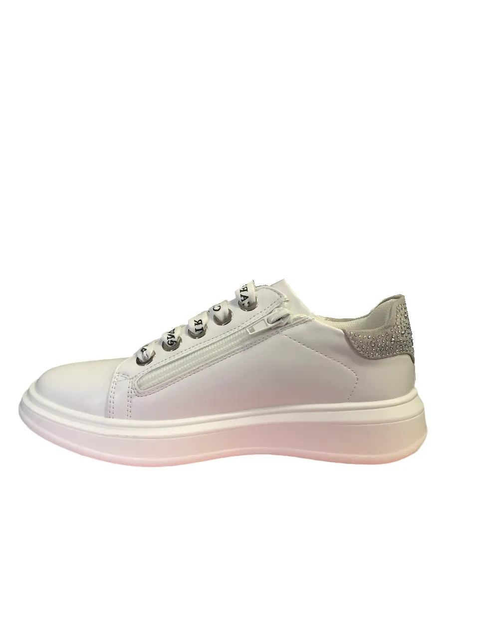 CafèNoir sneakers da ragazza con tomaia stampata laccio e cerniera laterale C-2080 white-silver