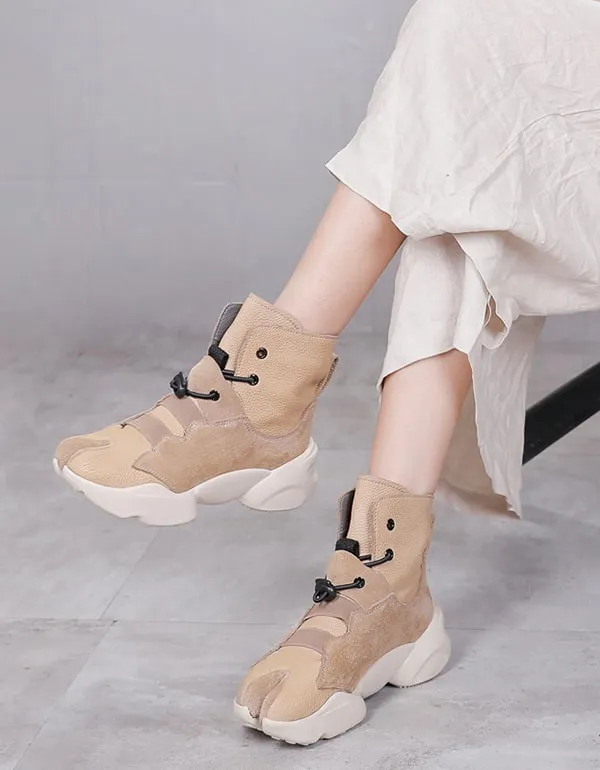 Casual Thick-soled Split Toe Beige Sneaker