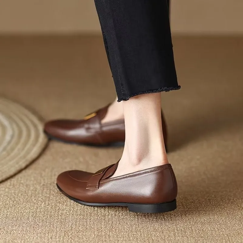 ChicLux Leather Round Toe Casual Shoes