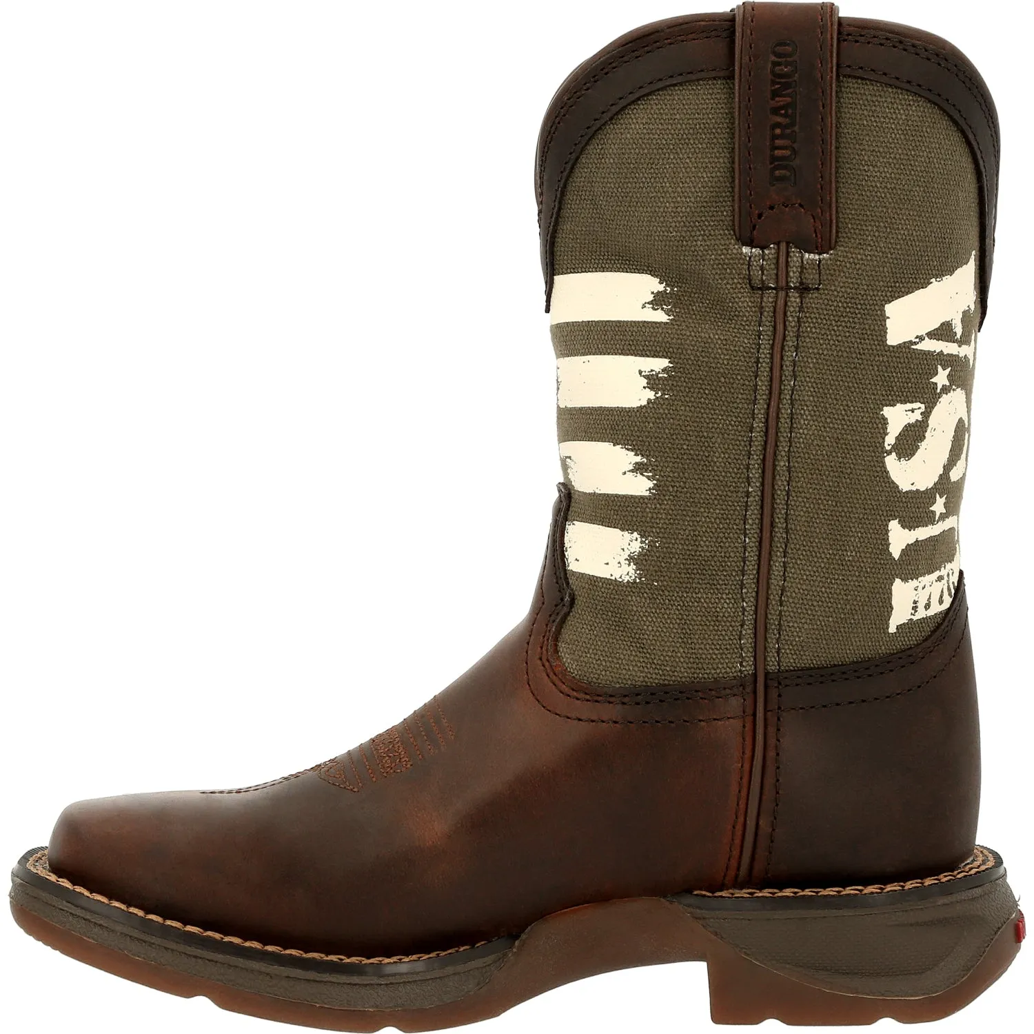 Durango Kids Unisex Lil Rebel Western Brown/Army Green Leather Cowboy Boots