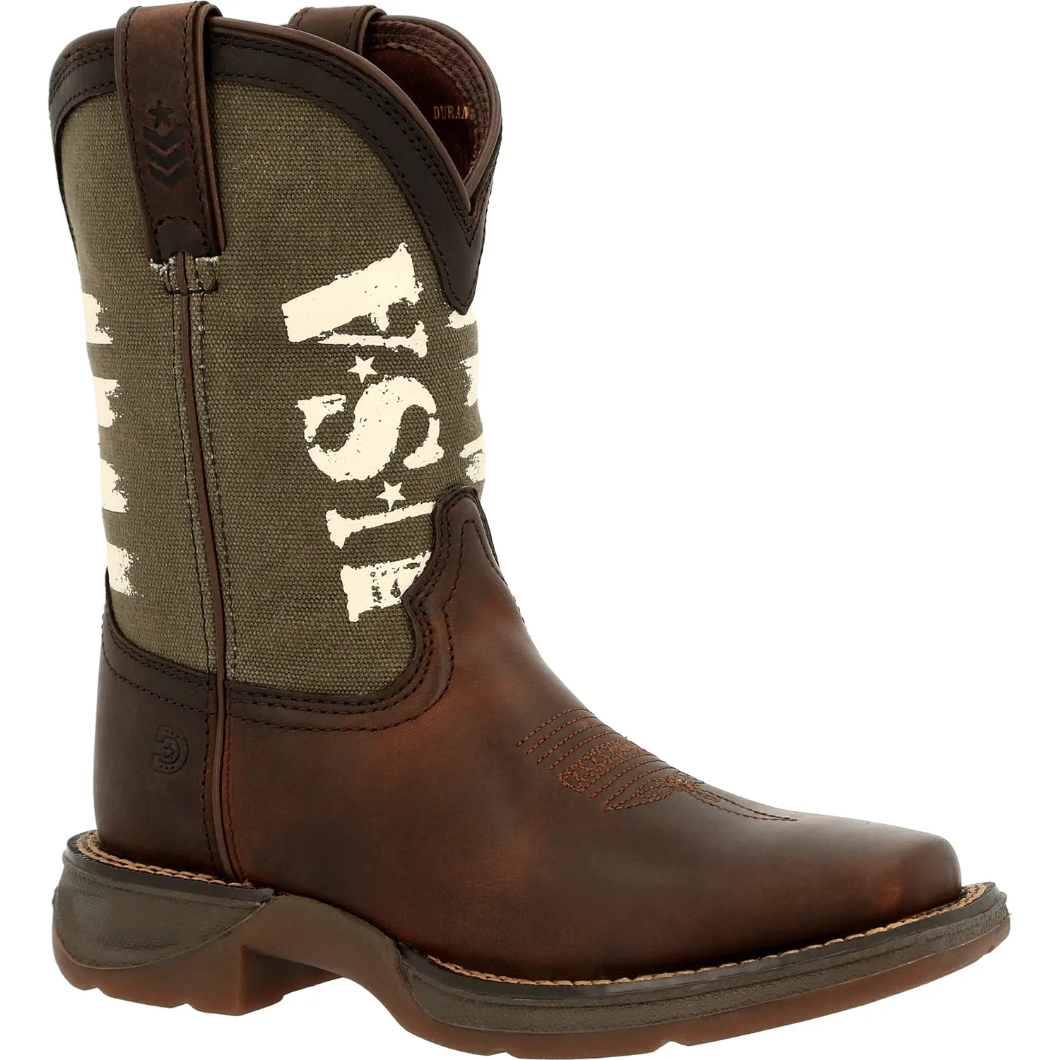 Durango Kids Unisex Lil Rebel Western Brown/Army Green Leather Cowboy Boots