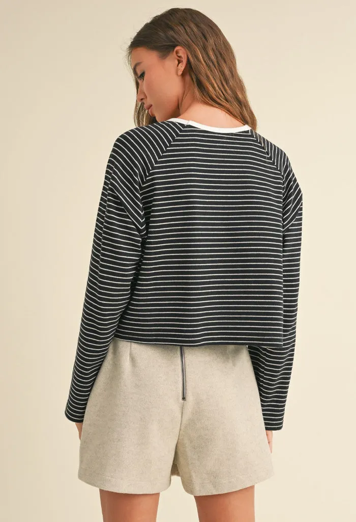 Emma Knit Top-Black/White Stripe