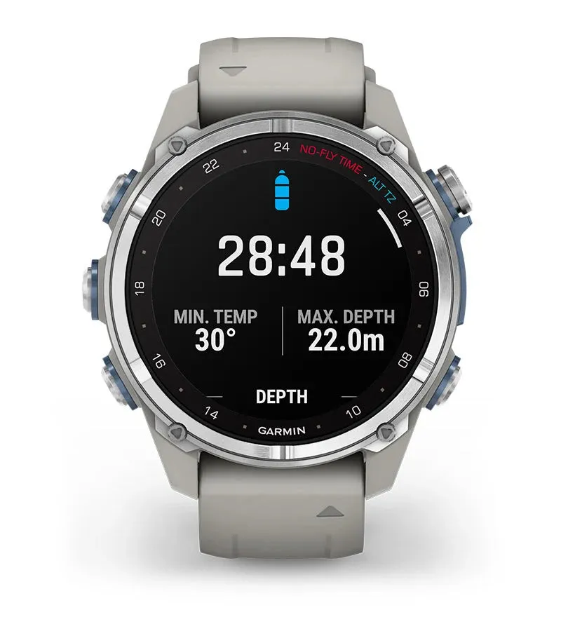 Garmin Descent™ Mk3 43mm Stainless Steel with Fog Grey Silicone Band   Descent T2 Transceiver (Option)