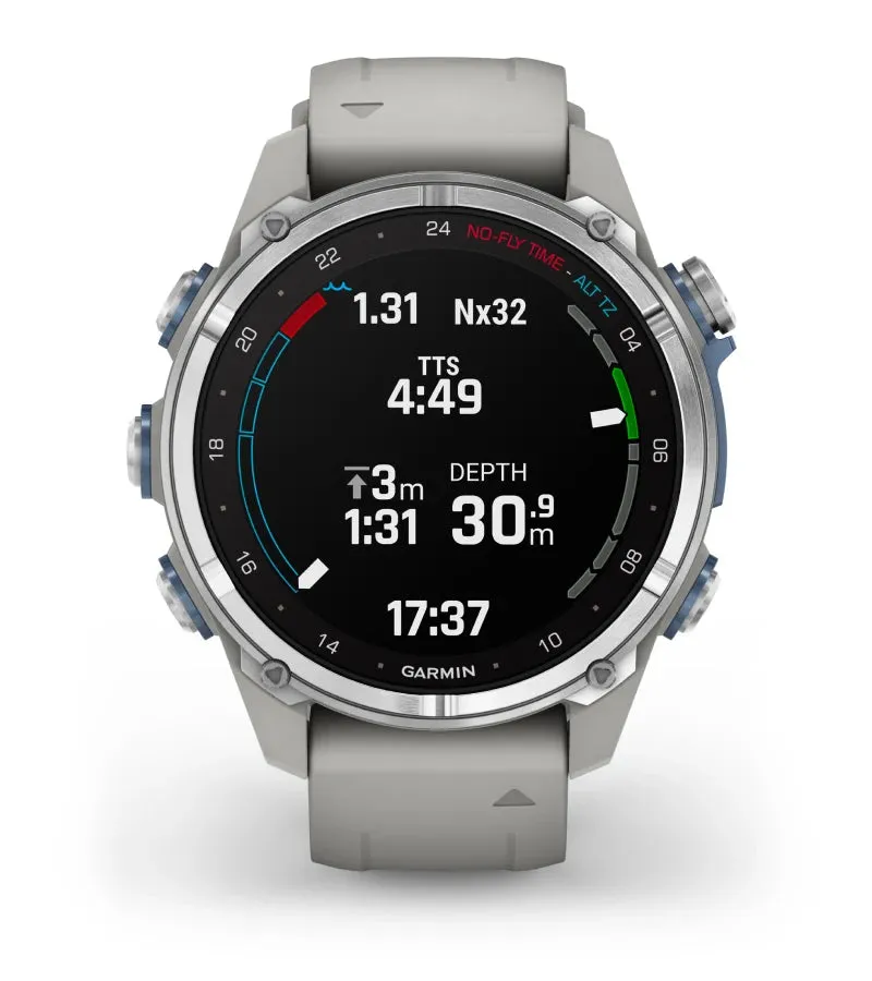 Garmin Descent™ Mk3 43mm Stainless Steel with Fog Grey Silicone Band   Descent T2 Transceiver (Option)