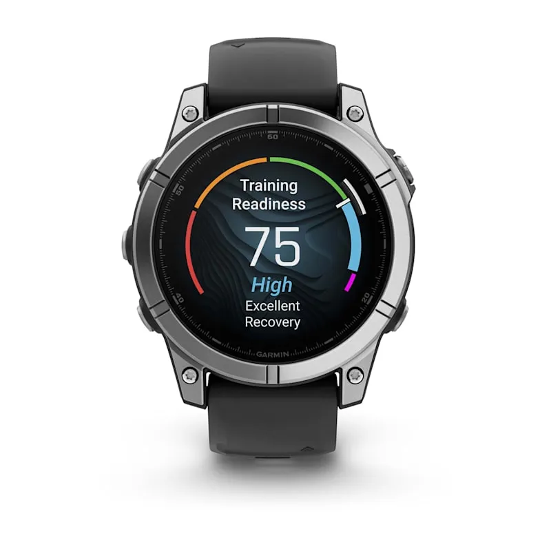 Garmin fēnix® E Multi Sport Smart Watch – 47mm AMOLED Stainless Steel with Black Silicone Band