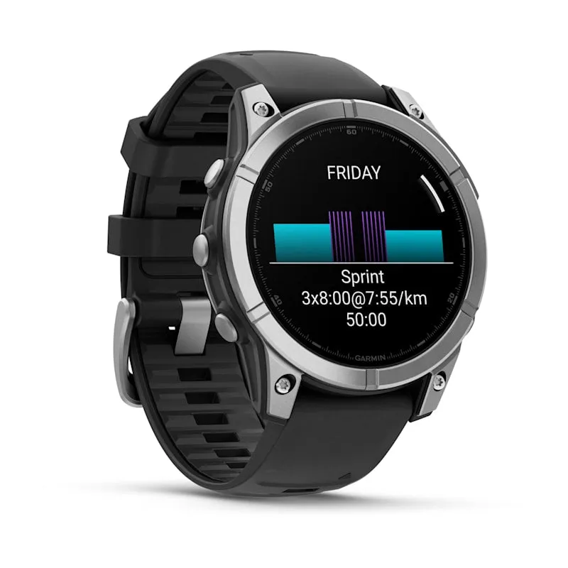 Garmin fēnix® E Multi Sport Smart Watch – 47mm AMOLED Stainless Steel with Black Silicone Band