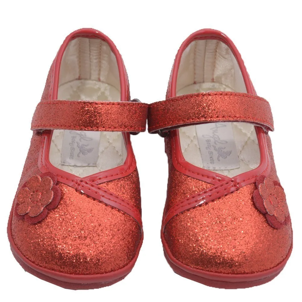 Girls Glitter Red Flower Kimono Strap Mary Jane Shoes 1-3 Baby