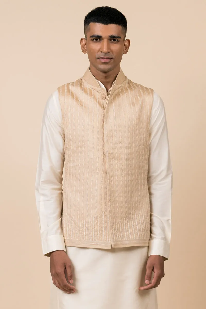 Gold Schiffli Kurta Bundi Set