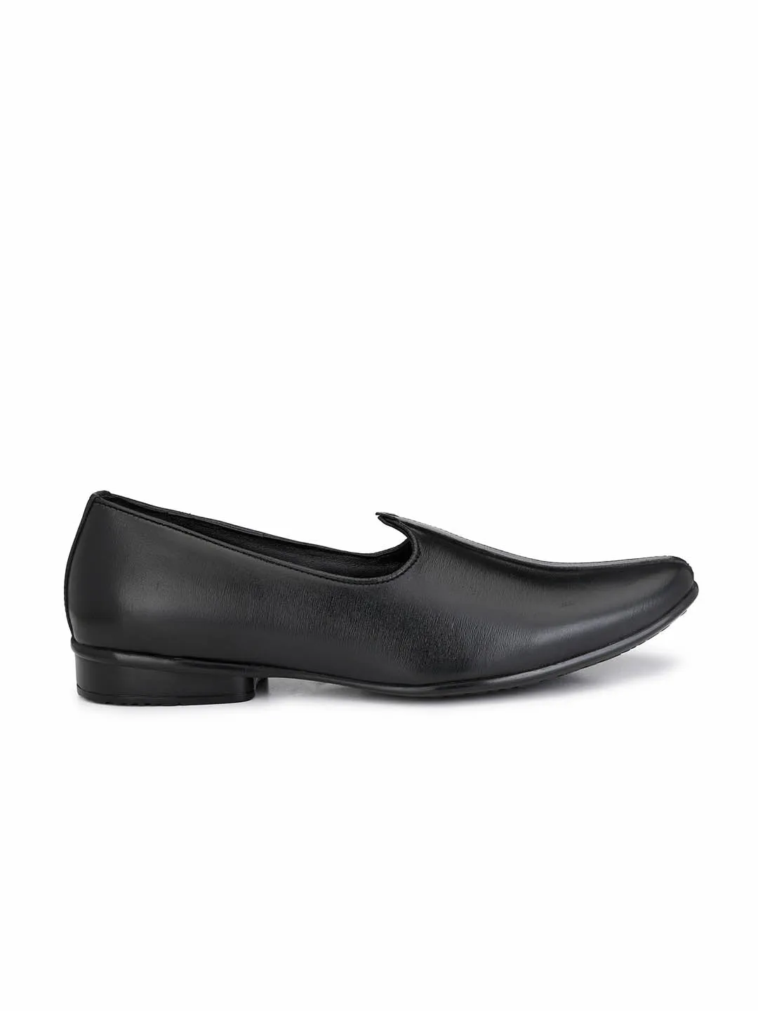 Hitz Men's Black Leather Slip-On Ethnic Shoes