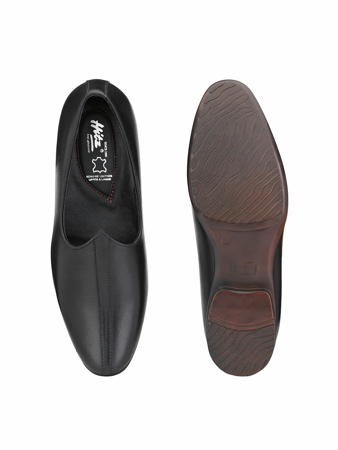 Hitz Men's Black Leather Slip-On Ethnic Shoes