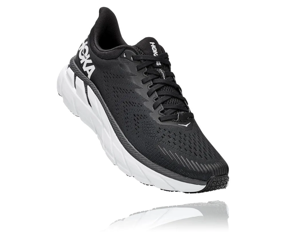 'HOKA' Men's Clifton 7 - Black / White (Wide)