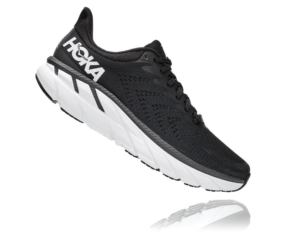 'HOKA' Men's Clifton 7 - Black / White (Wide)