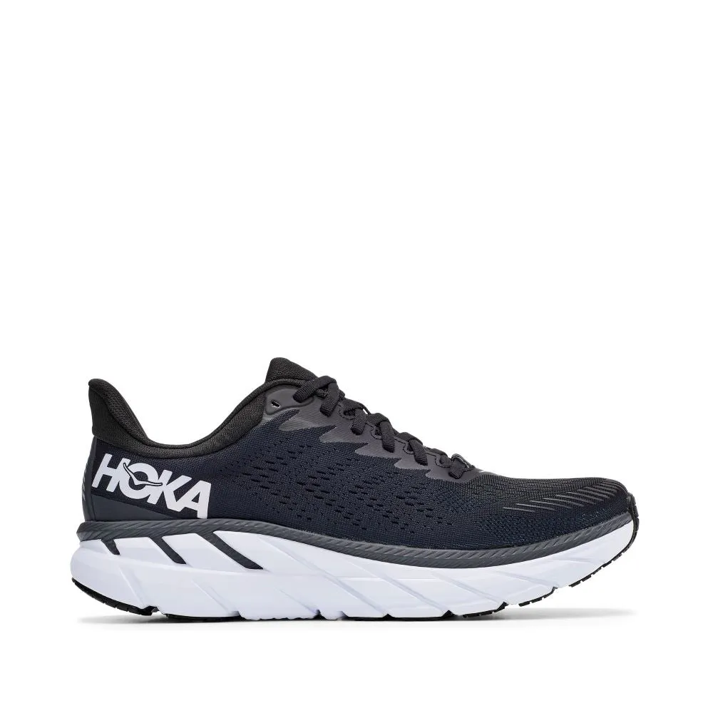 'HOKA' Men's Clifton 7 - Black / White (Wide)