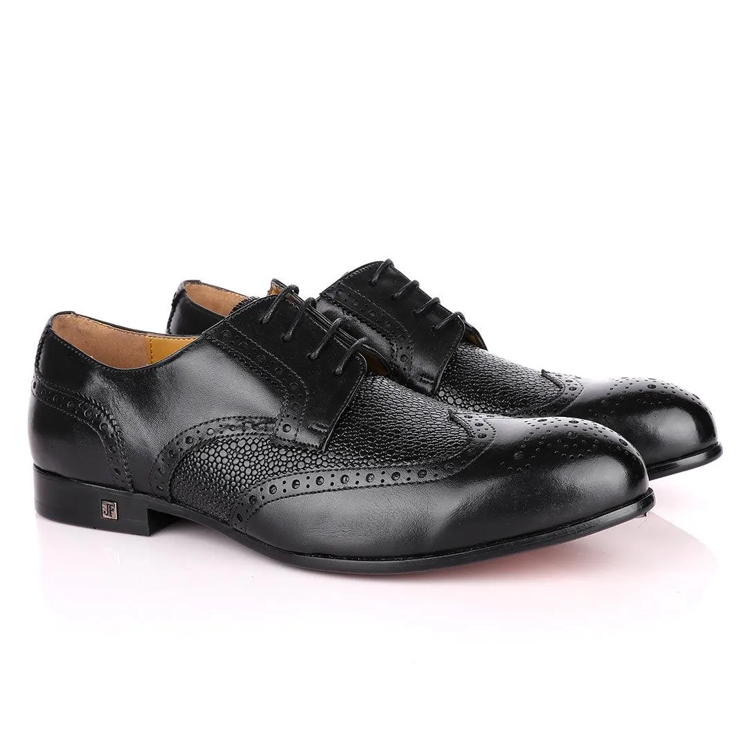 John Foster Black Half Croc Oxford Brogues Shoe