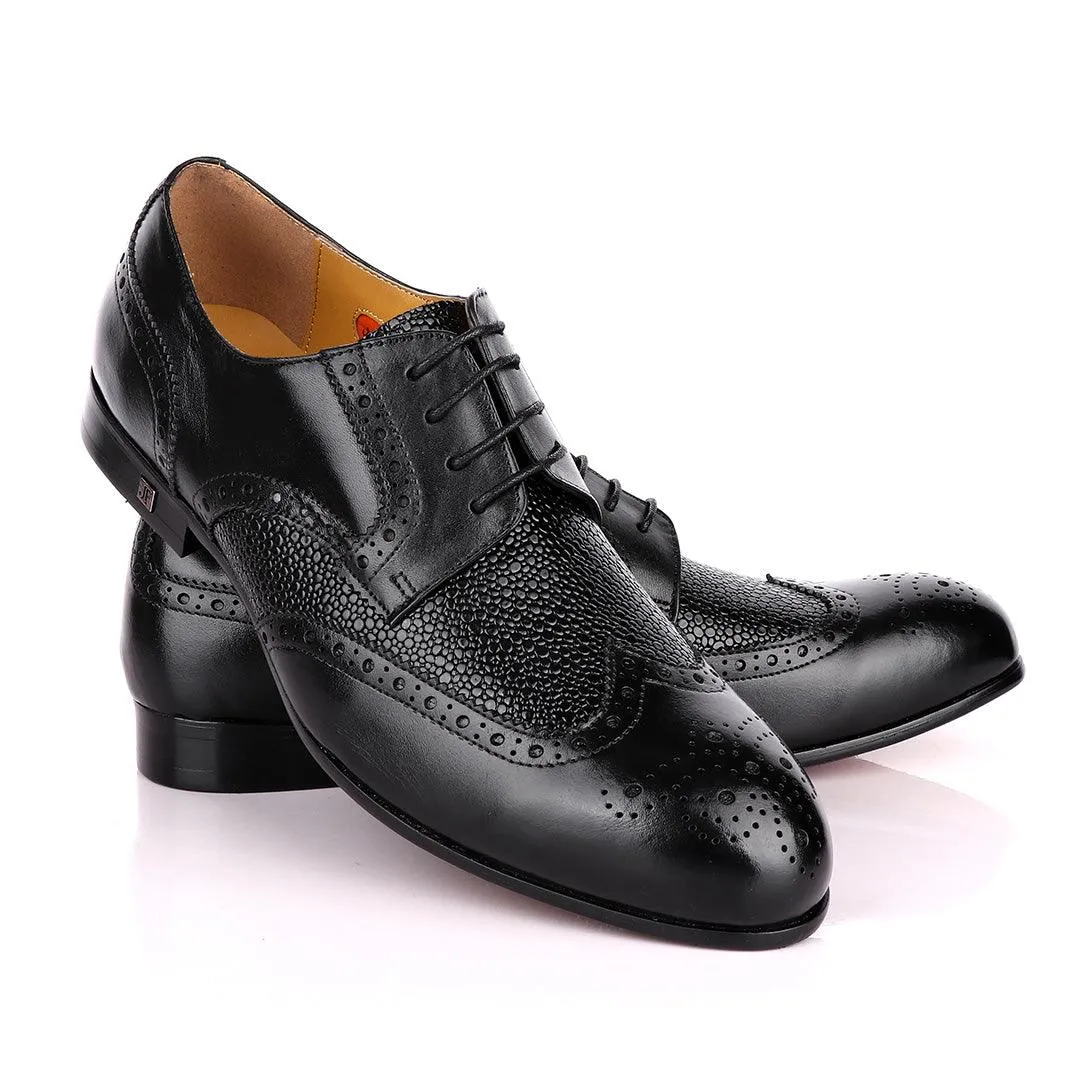 John Foster Black Half Croc Oxford Brogues Shoe