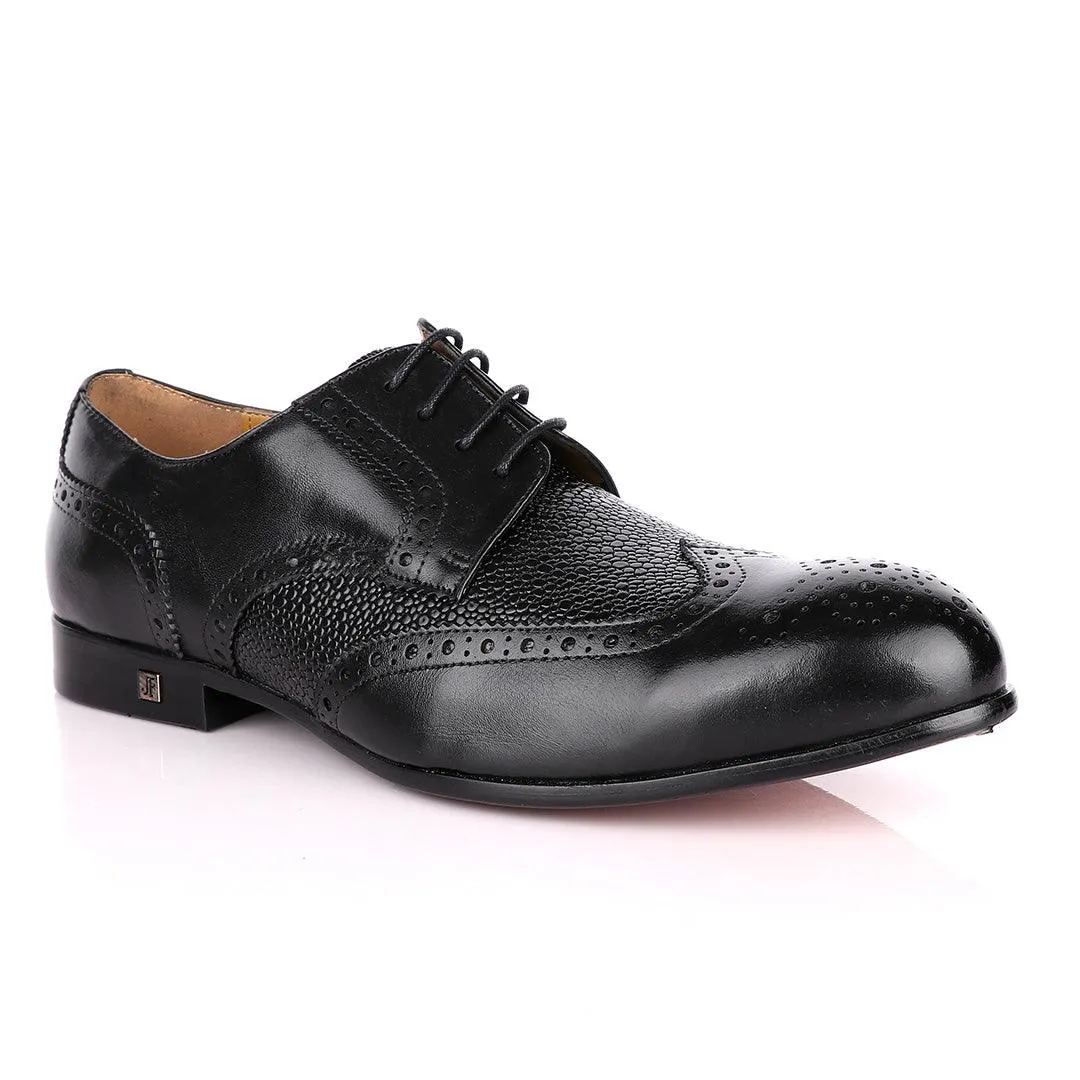 John Foster Black Half Croc Oxford Brogues Shoe