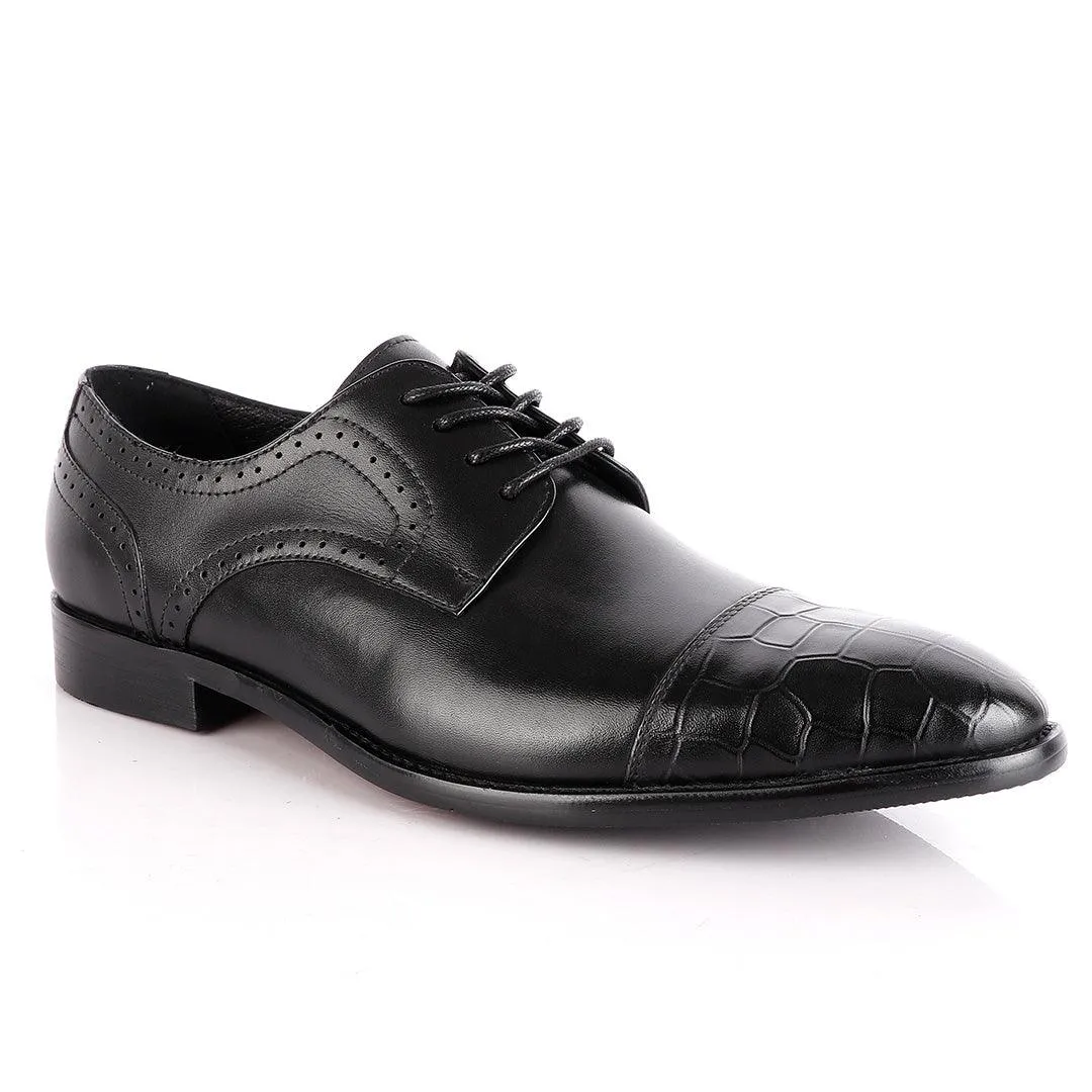 John Foster Oxford Half Croc Laceup Wingtip Black Leather Shoes