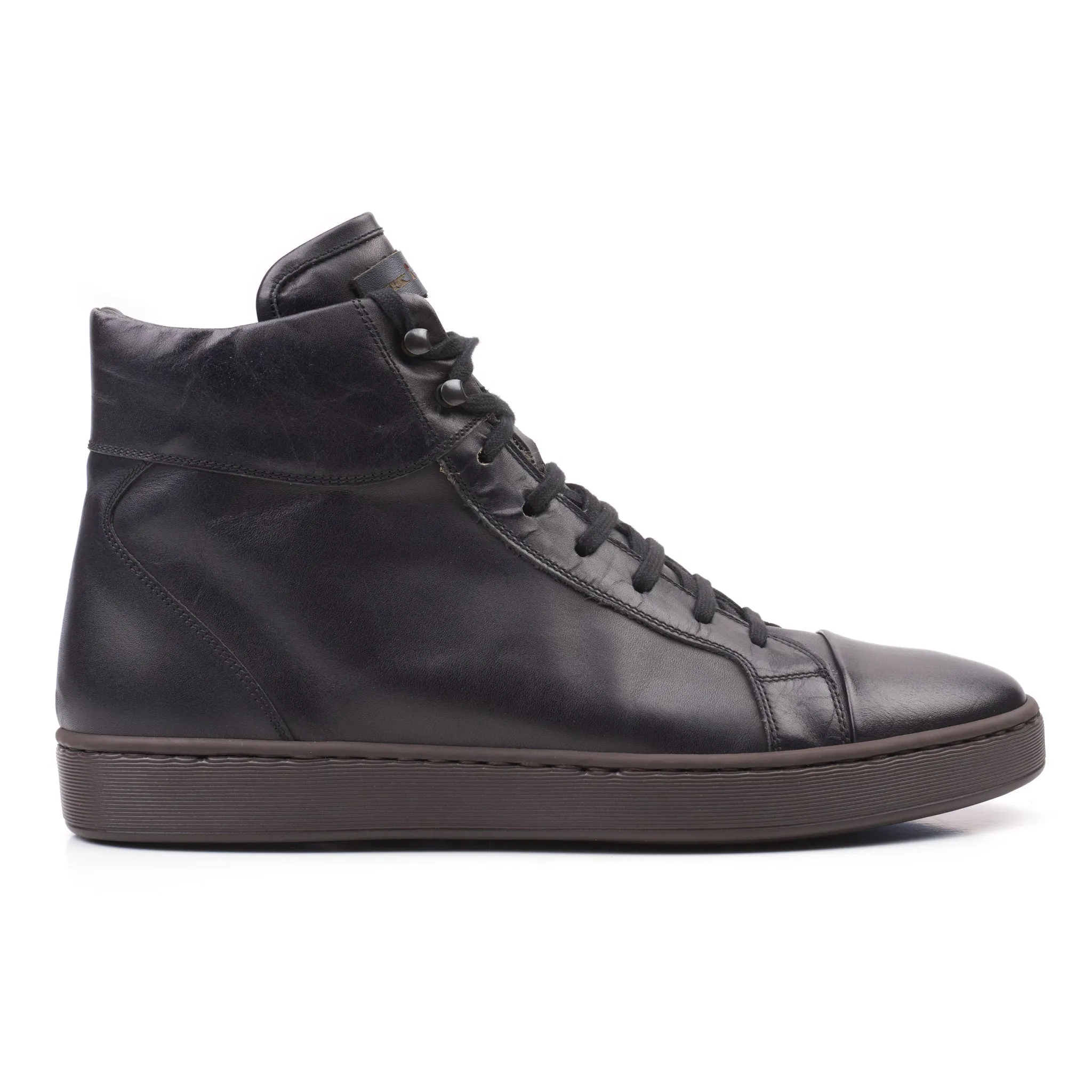 KITON Black Calfskin Leather High-Top Sneaker Boots Shoes NEW with Box